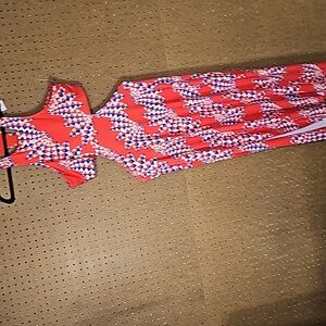 FARM Rio for Adidas Red Maxi Dress with White & Blue Print